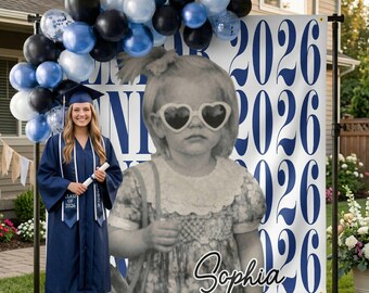 Personalized Senior Vintage Photo Backdrop, Graduation Party banner, Graduation decor, Class of 2026, Graduation Decor, Graduation backdrop