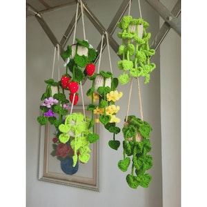Plant Car Hanging Accessories, Cute Crochet Flower Car Ornament, Custom Gift Idea for Succulent Plant Lovers, Crochet Hanging Plant For Car