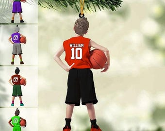 Addobbo natalizio personalizzato a forma di giocatore di basket, addobbo acrilico personalizzato a forma di giocatore di basket, ricordo di basket, regalo di basket per bambini