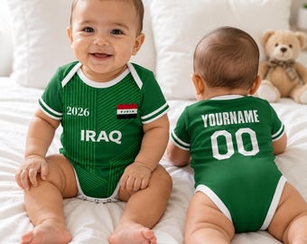 Custom Iraq 2026 World Soccer Baby Suit, Personalized Name Number Baby Romper,Gift For Newborn