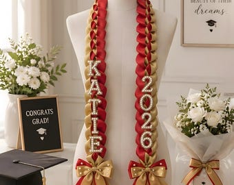 Handmade Satin Ribbon Graduation Stole, Ribbon & Fabric Lei, Custom Grad Sash, Senior Photo Prop, Unique Graduation Gift, Graduation Sash