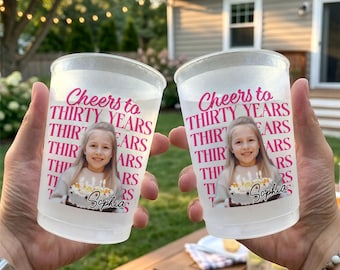 Personalized Birthday Vintage Photo Cup, Birthday Party Frosted Plastic Drinkware, Custom Birthday Decor, Party Supplies, Birthday Face Cups