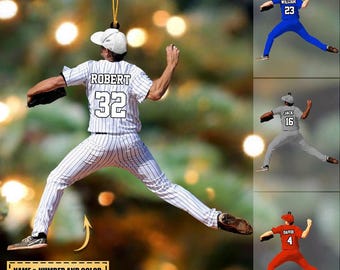 Personalized Baseball Ornament, Pitcher Throw Ball Ornament, Custom Acrylic Ornament, Baseball Keepsake, Baseball Christmas Ornament