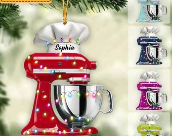 Personalized Baking Mixer Lights Christmas Ornament, Flat Acrylic Baking Ornament for Her, Baker Gifts, Christmas Tree Ornament