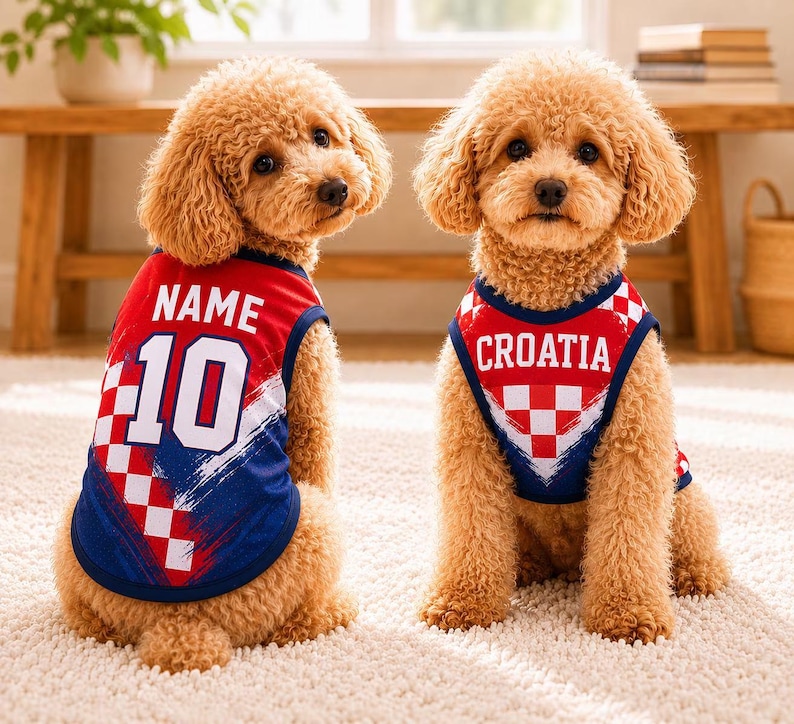 Personalized Croatia Pet Soccer Jersey, Soccer Outfit for Dogs Cats, Croatia Football Shirt, Cute Puppy Sportswear image 1