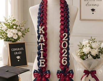 Handmade Satin Ribbon Graduation Stole, Ribbon & Fabric Lei, Custom Grad Sash, Senior Photo Prop, Unique Graduation Gift, Graduation Sash