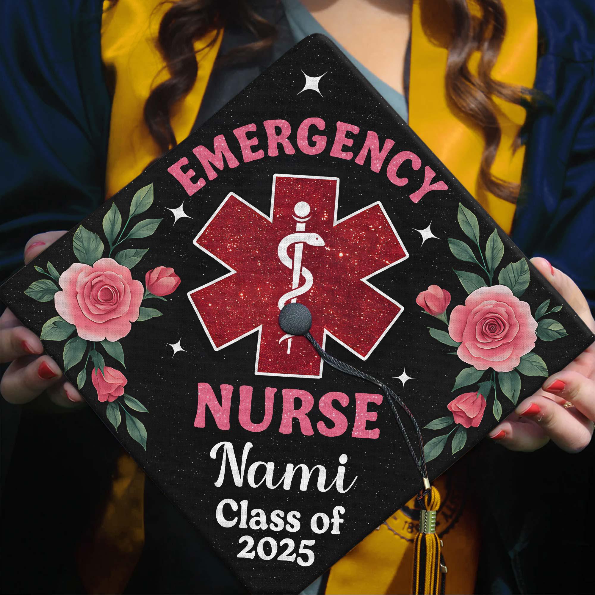 Personalized Floral Emergency Nurse Graduation Cap Topper, Custom Name ...
