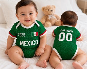 Custom Mexico 2026 World Soccer Baby Suit, Personalized Name Number Baby Romper, Soccer Uniform Kit, Gift For Newborn