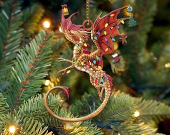6 Décorations Sapin De Noël Dragon Acrylique 2D - Pendentifs à Suspendre 10x11 Cm, Pour Intérieur/extérieur, Maison, Bureau, Jardin - 5