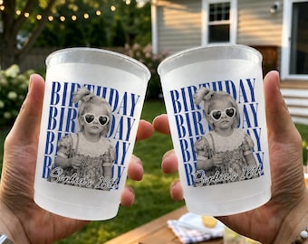 Personalized Birthday Vintage Photo Cup, Birthday Party Frosted Plastic Drinkware, Birthday Decor, Party Supplies, Birthday Face Cups