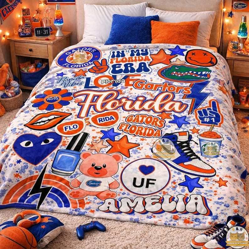 Custom College Blanket, Personalized Graduation Gift, School Throw, Dorm, Bed Party Gift afbeelding 1