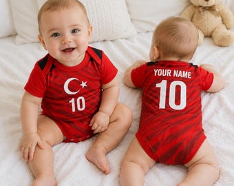 Turkey Soccer Baby Suit, Custom 2026 Fan Version, Personalized Name Number, Sport Apparel, Gift For Newborn