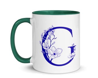 Taza con inicial de monograma, taza con nombre personalizado, taza de café, taza de té, taza personalizada, regalo personalizado, 325 ml (11 oz)