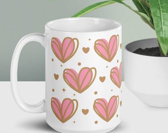 Mug en céramique coeurs tout autour, tasse à café blanc brillant, doux romantique, parfait pour offrir 11 oz 15 oz