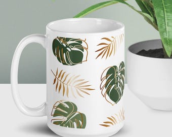 Mug Monstera - Parent végétal - Feuilles dorées - Mug à café