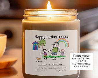 Kid's Hand Drawing Father's Day Gift, Custom Child's Art Candle, Son, Husband, Boyfriend Present, Personalized Keepsake Unique Dad Gift