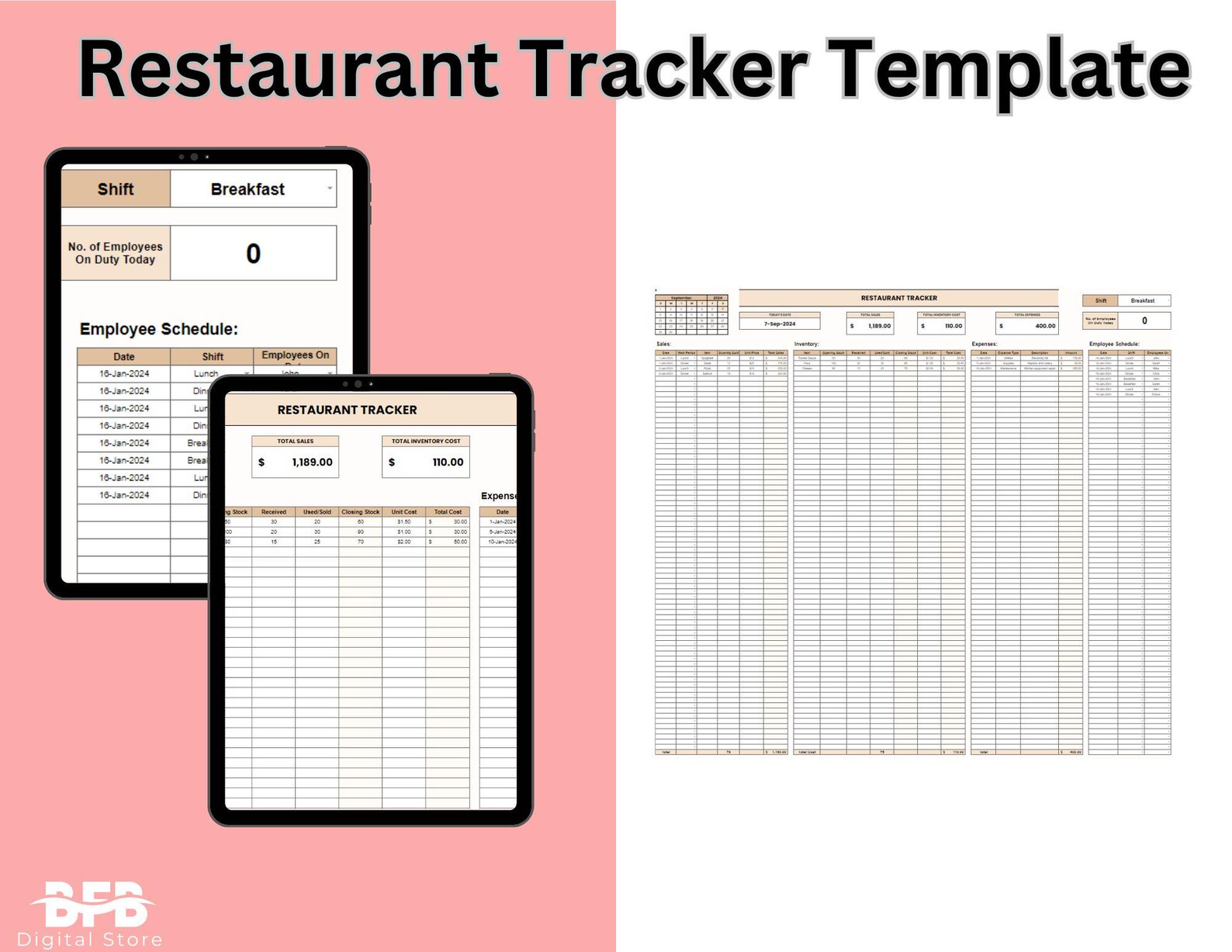 Restaurant Tracker Template, Google Sheets Business Planner, Sales ...