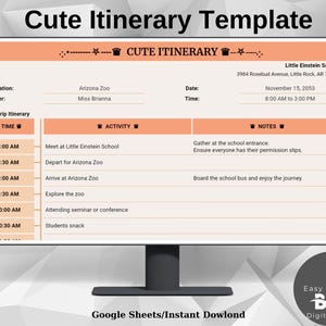 Cute Itinerary Template, Google Sheets Travel Planner, Adorable Trip ...
