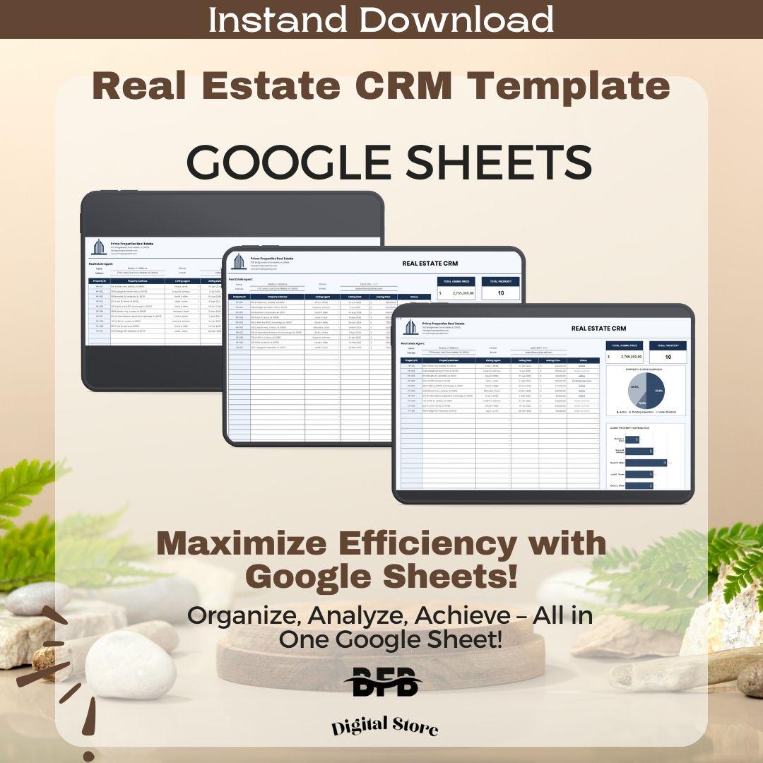 Real Estate CRM Template, Google Sheets Client Management, Property