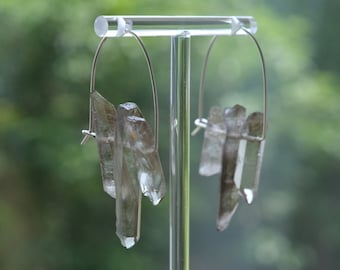 Unique Handcrafted Crystal Hoop Earrings - Natural Irregular Stone Jewelry