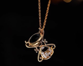 Collar vintage de reloj de arena, símbolo del tiempo y el amor, colgante de reloj de arena dorado, joyería de cristal de cuarzo, regalo de Dark Academia para esposa.