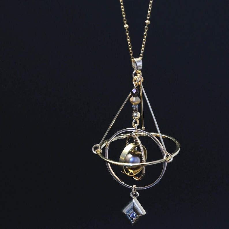 Unique original design brass planet necklace, solar system necklace, celestial jewelry, handmade cosmic brass necklace, perfect for space lovers, unique artisan jewelry