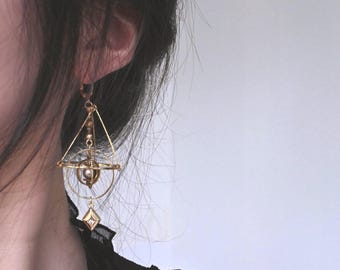 Solar System Earrings, Planet Earrings, Celestial Jewelry, Geometric Statement Dangle Earrings, Astronomy Lover Gift, Kinetic Orbit Jewelry