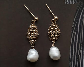 Gold Beaded Earrings Baroque Pearl Earrings Vintage Charm Handcrafted Jewelry Perfect for Weeding Elegant Occasions and Everyday Wear