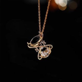 Collana Pendant Vintage Lampada Genio Clessidra Blu - Bronzo - Pelle