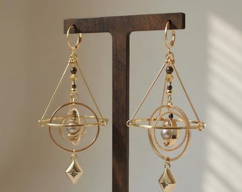 Solar System Earrings Brass Planet Earrings Celestial Jewelry Unique Gift for Astronomy Lovers Birthday Present for Space Enthusiasts