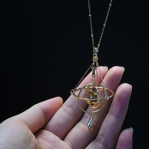 Unique original design brass planet necklace, solar system necklace, celestial jewelry, handmade cosmic brass necklace, perfect for space lovers, unique artisan jewelry