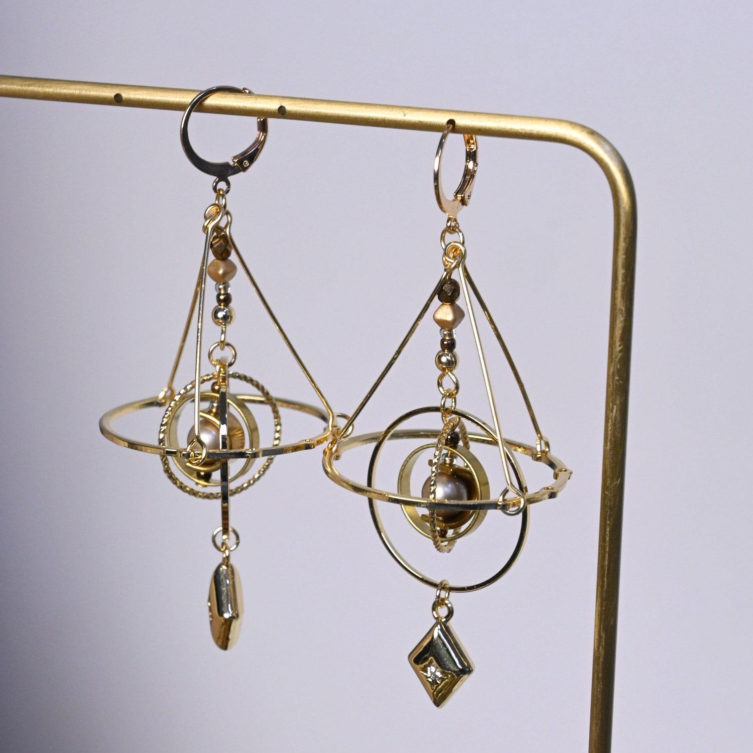 Solar System Earrings Brass Planet Earrings Handmade Celestial Jewelry Unique Original Design Perfect for Space Lovers