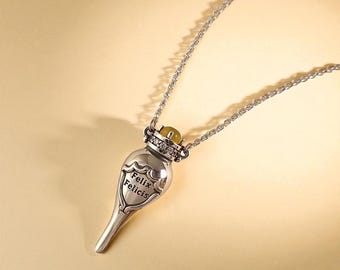 Felix Felicis Necklace, Official HP Magic Potion Bottle, Silver Lucky Charm, Wizarding World Gift, Good Luck Gift