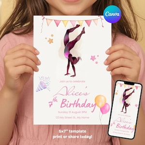 Minimalist Gymnastics Birthday Invitation Girl Gymnastics Party Invite Jump Tumble and Play Editable Template Digital Download Printable
