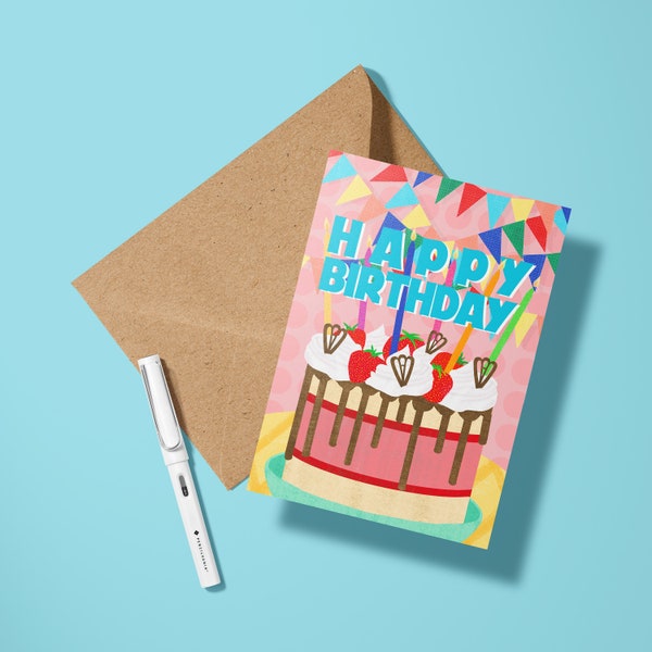 Tarjeta de felicitación de feliz cumpleaños I Tarjeta de colores y texturas vibrantes I Celebro, Aniversario, Tarjeta de saludos de fiesta