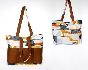 Reversible Tote Bag with Six Functional Pockets