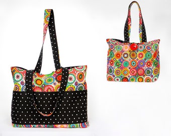 Reversible Tote Bag with Six Functional Pockets