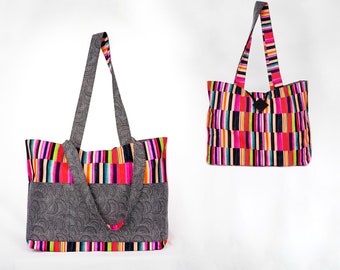 Reversible Tote Bag with Six Functional Pockets