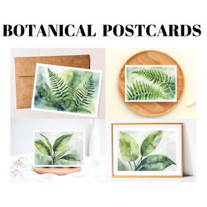 Cartão postal botânico, cartões da natureza, impressão de samambaias, impressões da natureza, para impressão, cartões postais, aquarela, impressão de plantas, para impressão, download instantâneo