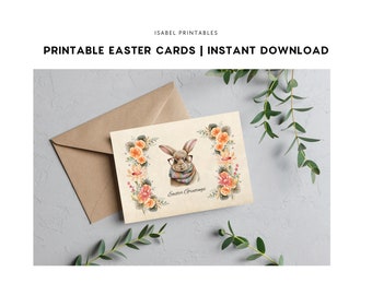 2 paaskaarten afdrukbaar, afdrukbare paaskaarten, vrolijke paaskaarten, konijn, instant digitale download, kaart, afdrukbare kaarten, paashaas