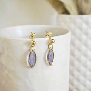 Boucles d'oreilles fleurs pour femme, fleurs pressées séchées, bijoux dorée, bijoux femme, bijou bohème, idée cadeau