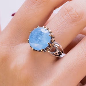 925 Sterling Silver Round Paraiba Tourmaline Ring For Her, Wide Gemstone Ring, Natural Boho Jewelry, Dainty Tourmaline Ring, Vintage Ring