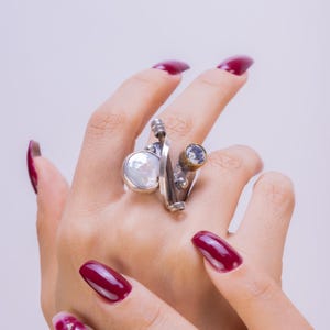 925 Sterling Silver Chunky Statement CZ Ring, Wide Band Chunky Silver Ring, Abstract Geometric CZ Ring, Dainty Bold Jewelry, Boho CZ Ring