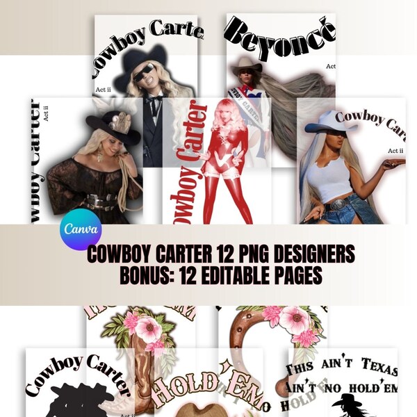 Cowboy Carter PNG Clipart Design Bundle Beyonce PNG and SVG designs Act ii Digital Designs Texas hold em' Editable Template Fashion Clipart