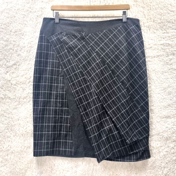 Vintage VERONIKA MAINE Womens Skirt Size 14 Grey Check Stretch Straight