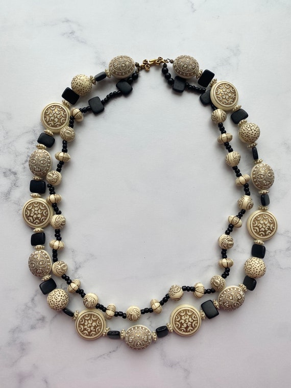 60s Boho Ivory & Black Necklace