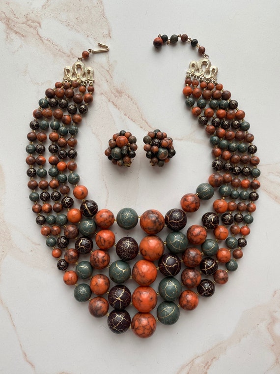 60s Crackled Marble Necklace & Earrings