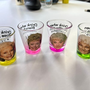 Vintage Golden Girls Shot Glasses Drinking Game - Set of 4 - Dorothy, Rose, Blanche, Sophia