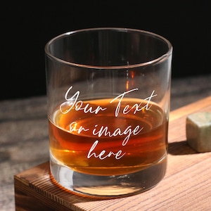 Custom Text or Image Engraved Rocks Glass, Etched Bourbon Scotch Glass, Funny retirement gifts for men coworkers, Unique Corporate Gift