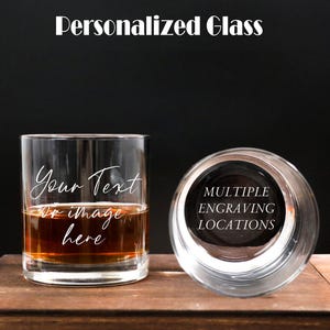 Custom Text or Image Engraved Rocks Glass, Your Logo or Design, Etched Bourbon Scotch Glass, Gifts for Dad & Husband, Free Gift Box